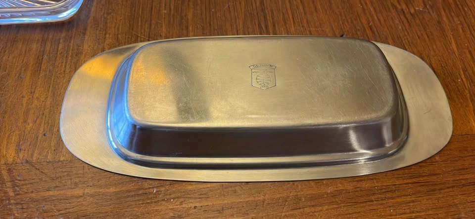 VINTAGE MCM DOLPHIN Brand STAINLESS STEEL BUTTER DISH With Lid - photo 3