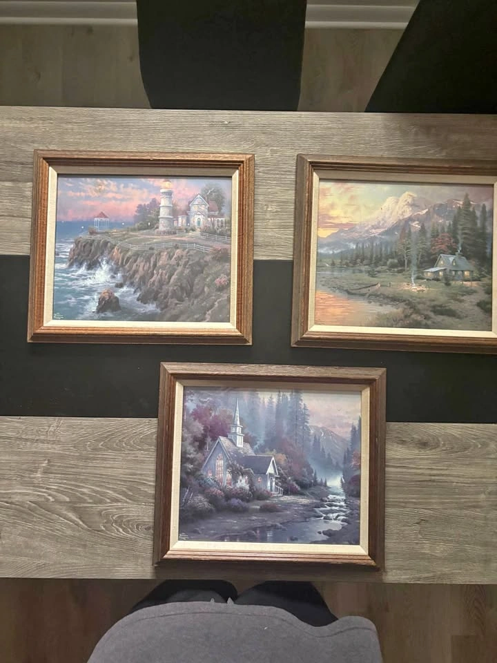 3 paintings with wood frames