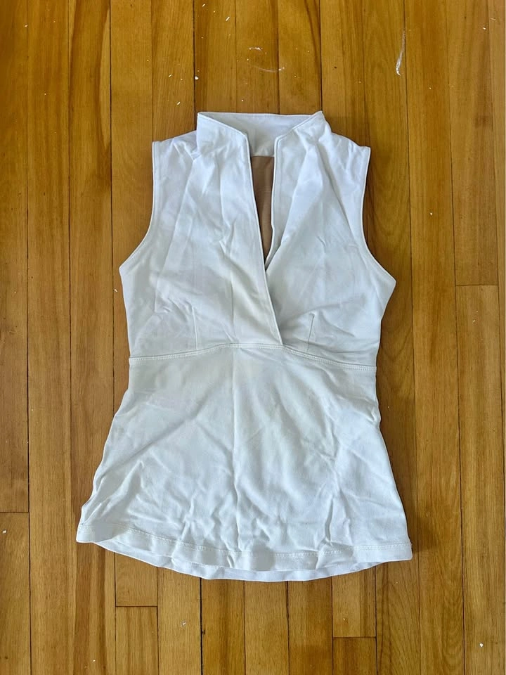 Lulu white wrap top mock neck top