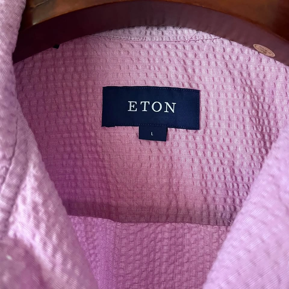 Men’s ETON Lilac Seersucker Cuban Collar Short Sleeve Shirt: L - photo 2