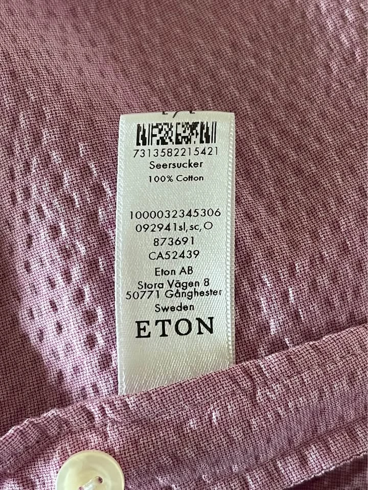 Men’s ETON Lilac Seersucker Cuban Collar Short Sleeve Shirt: L - photo 5