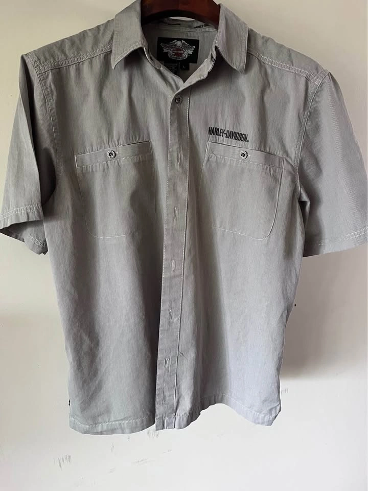 Harley-Davidson Gray Twill Embroidered Short Sleeve Shirt: L - photo 2