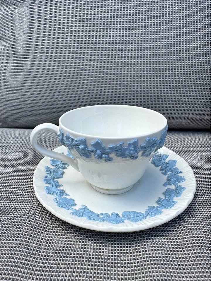 Wedgwood Lavender on Cream Cup and Saucer Queen's Ware VTG