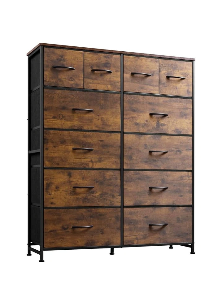 Set of 2 WLIVE 12-Drawer Dressers - Rustic Brown