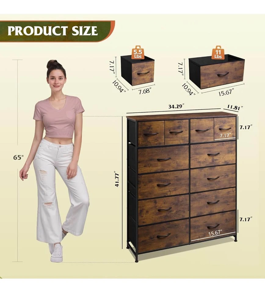 Set of 2 WLIVE 12-Drawer Dressers - Rustic Brown - photo 3