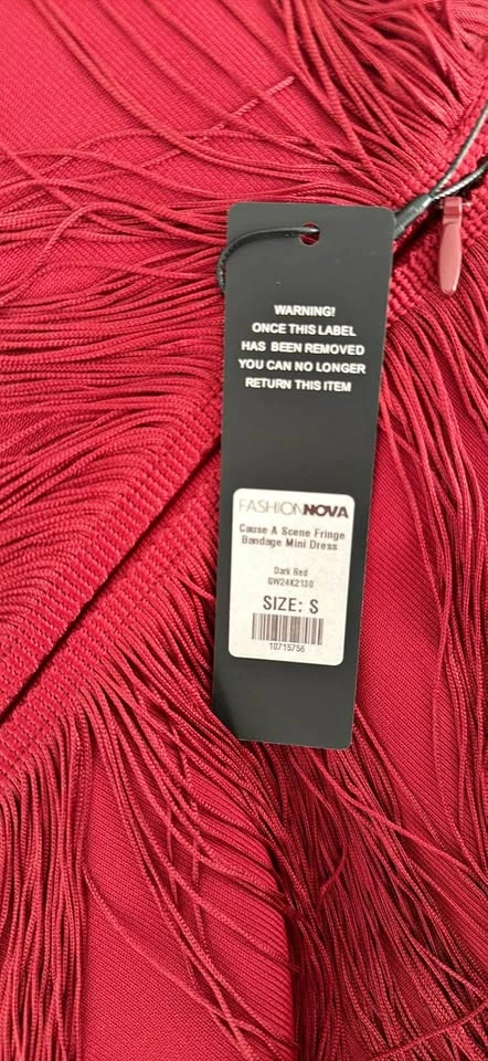 Cause A Scene Fringe Bandage Mini Dress – Dark Red (Size Small)