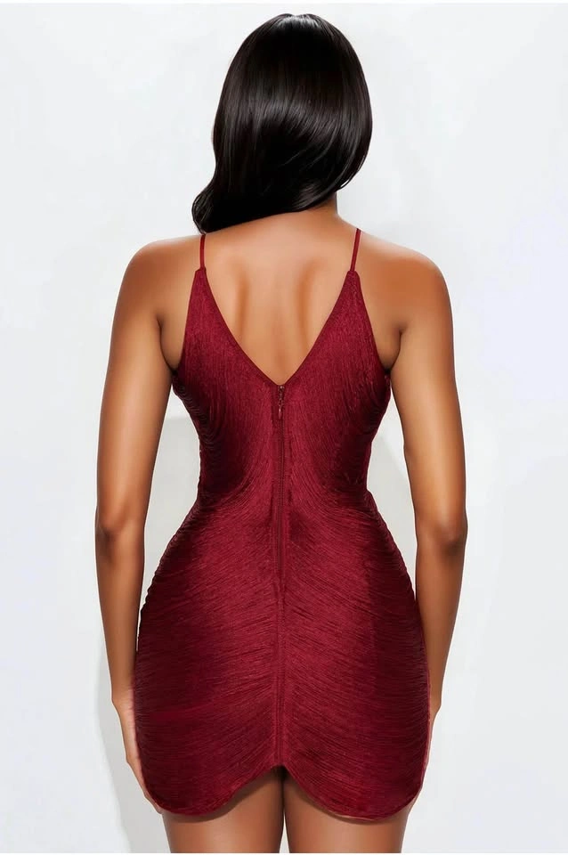 Cause A Scene Fringe Bandage Mini Dress – Dark Red (Size Small) - photo 3