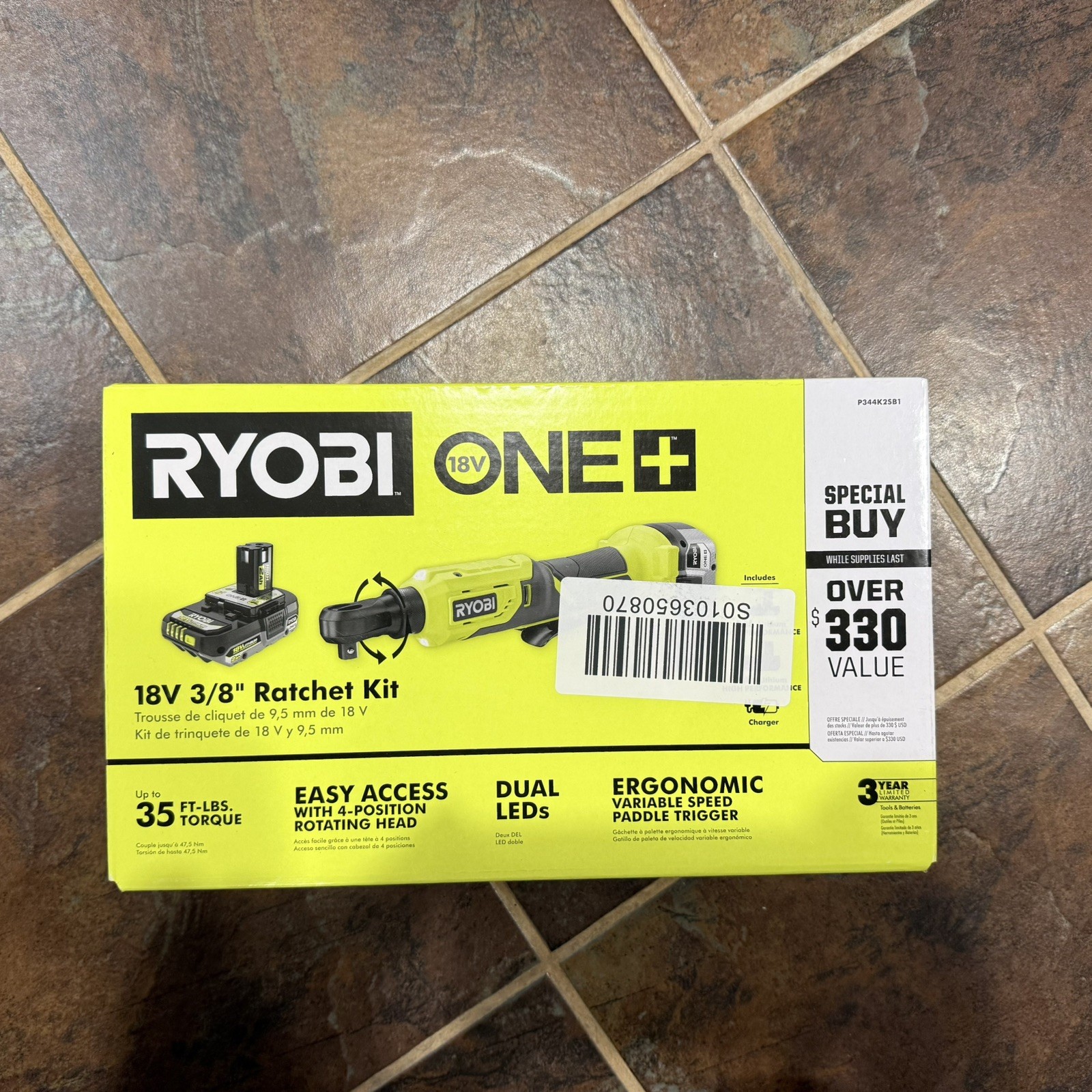 Ryobi ONE+ 18V Cordless 3/8 in Ratchet Kit w/ 2 Batteries & Char - photo 2