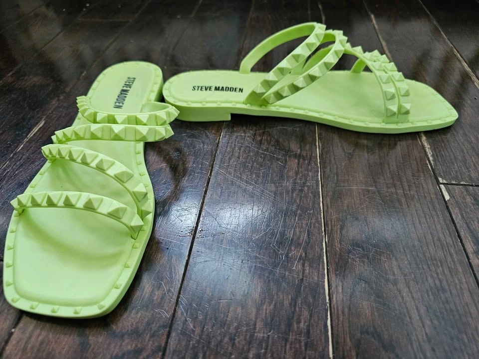 Steve Madden Sz 7 Lime Green Skyler J Studded Slide Sandals - photo 4