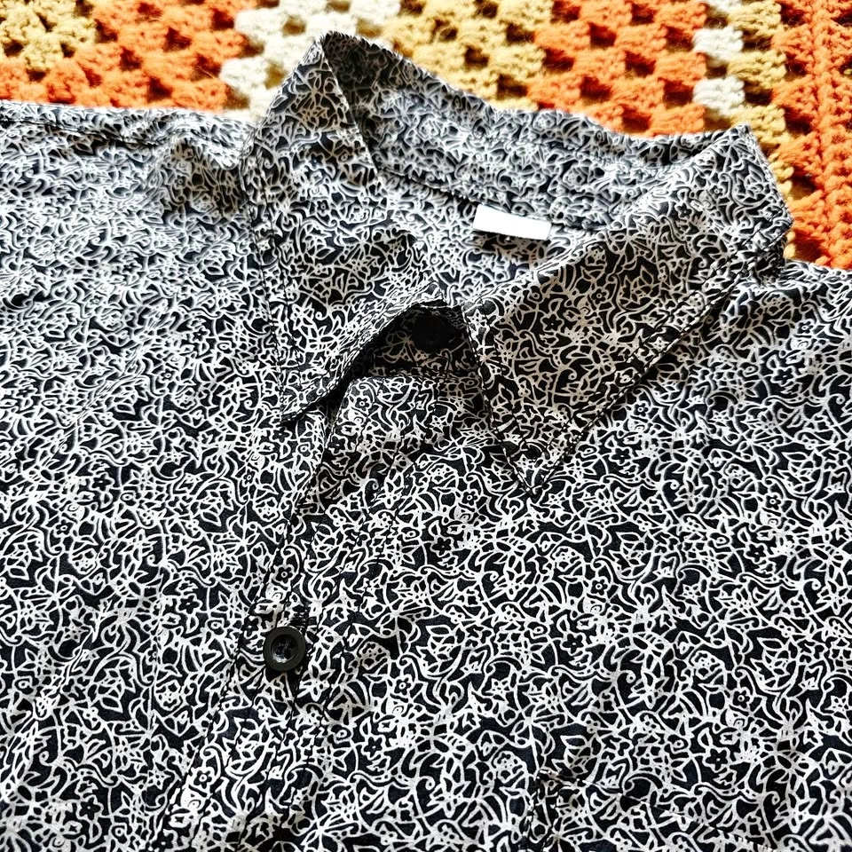 Mens 100% Silk Vintage Abstract Print Short Sleeve Shirt
