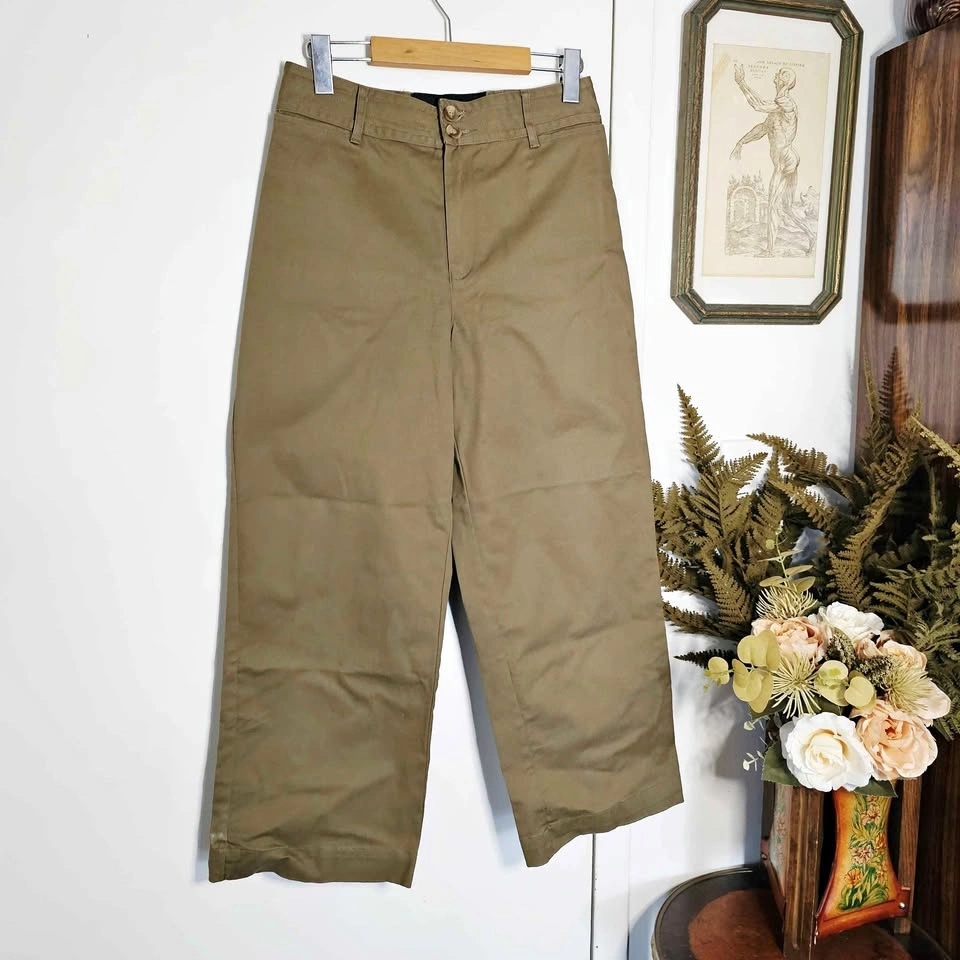 Olive Wide Leg Cropped High Rise Womens Utility Pants