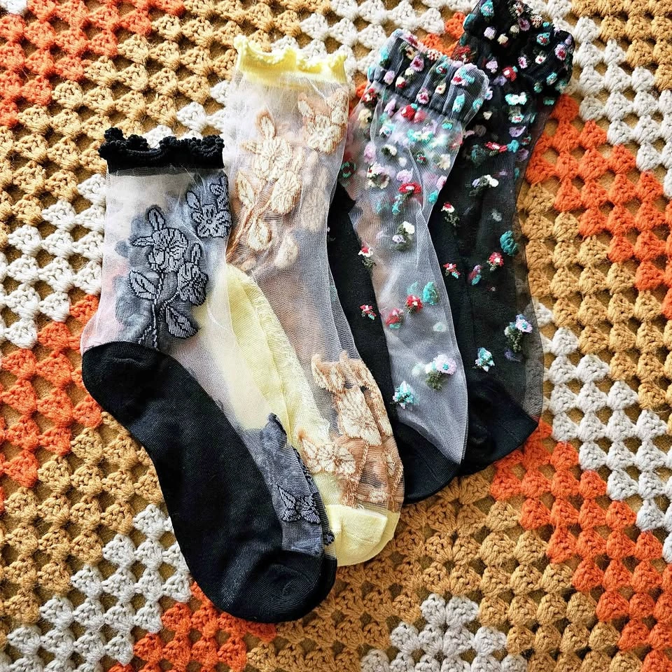 Brand New Mesh Floral Socks Bundle Sheer Socks