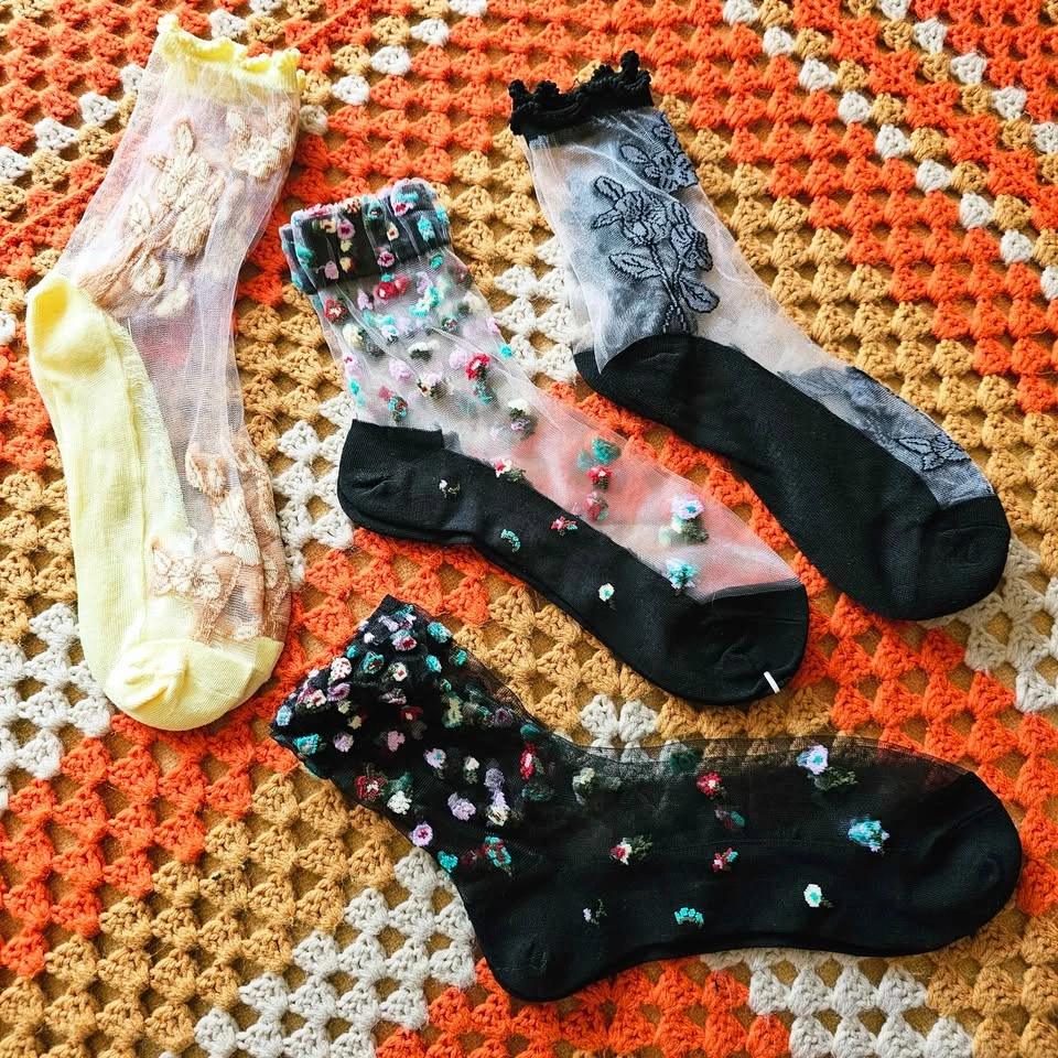 Brand New Mesh Floral Socks Bundle Sheer Socks - photo 2
