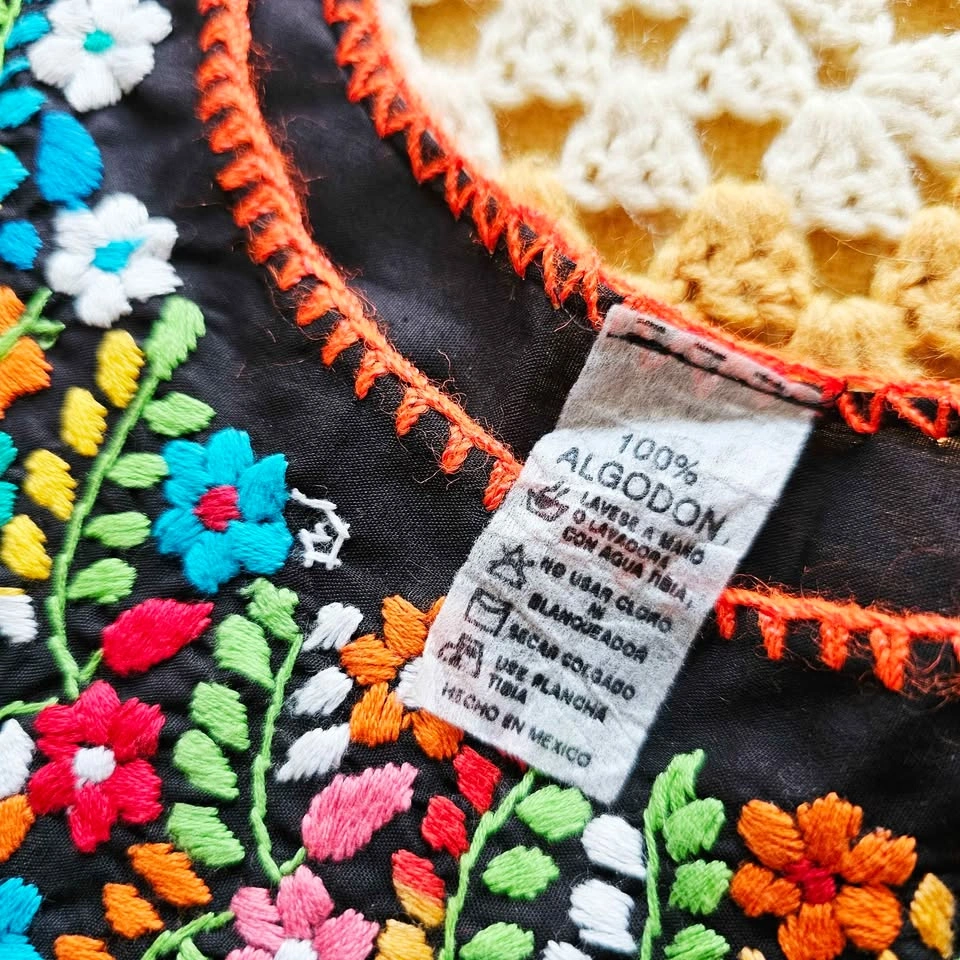 Mexican Embroidered Skirt Crop Top Set NWOT Black Floral - photo 5