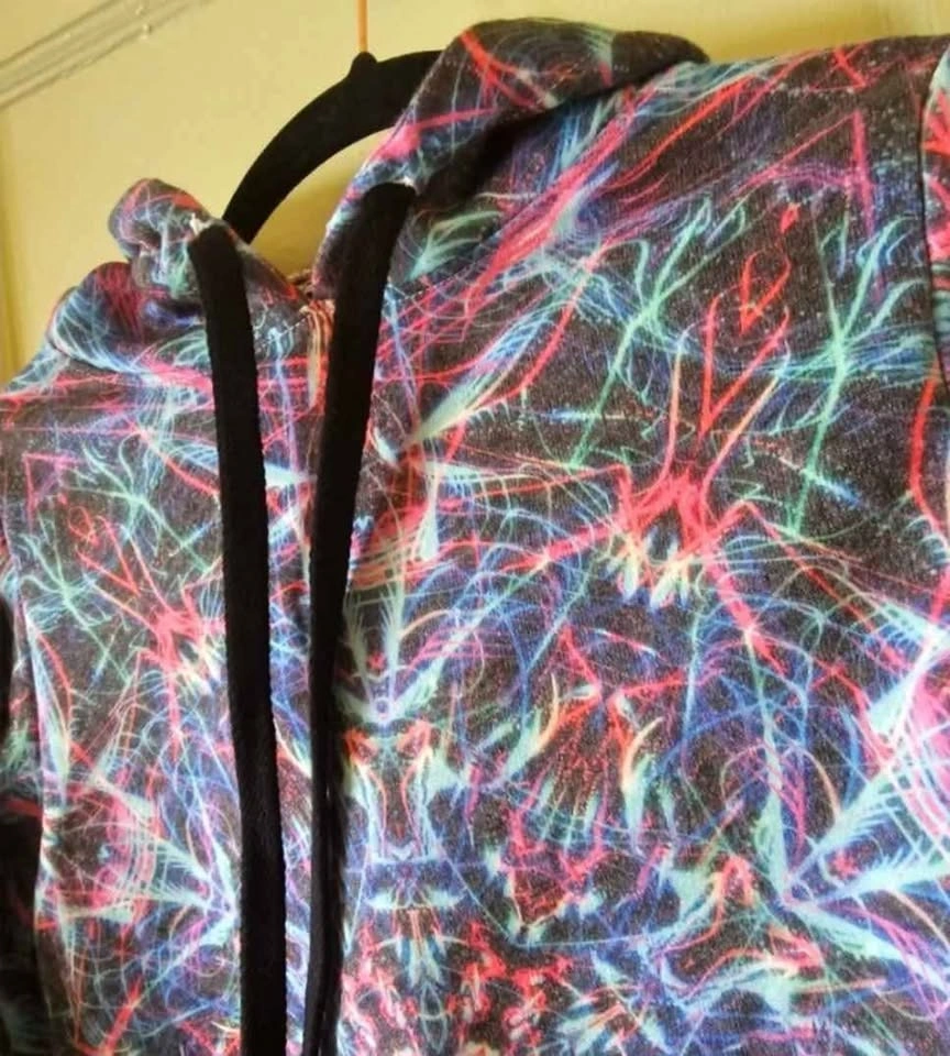 Small brand new psychedelic cropped colorful hippie raver hoodie - photo 3