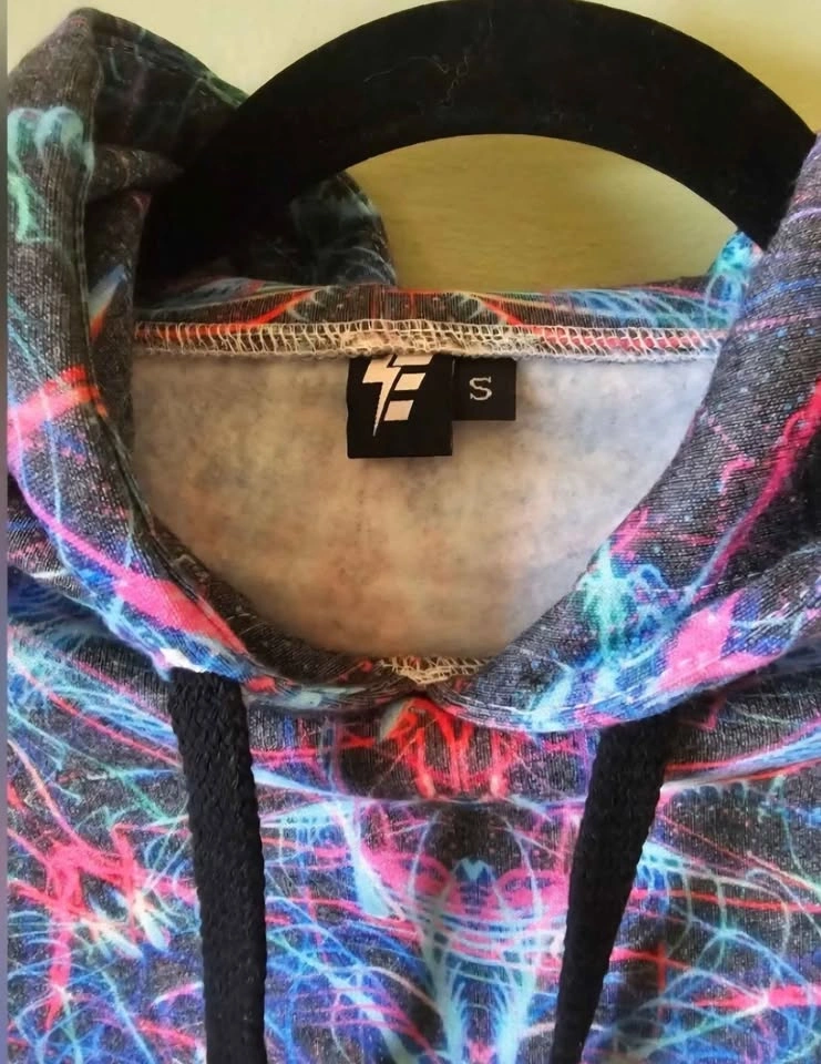 Small brand new psychedelic cropped colorful hippie raver hoodie - photo 4