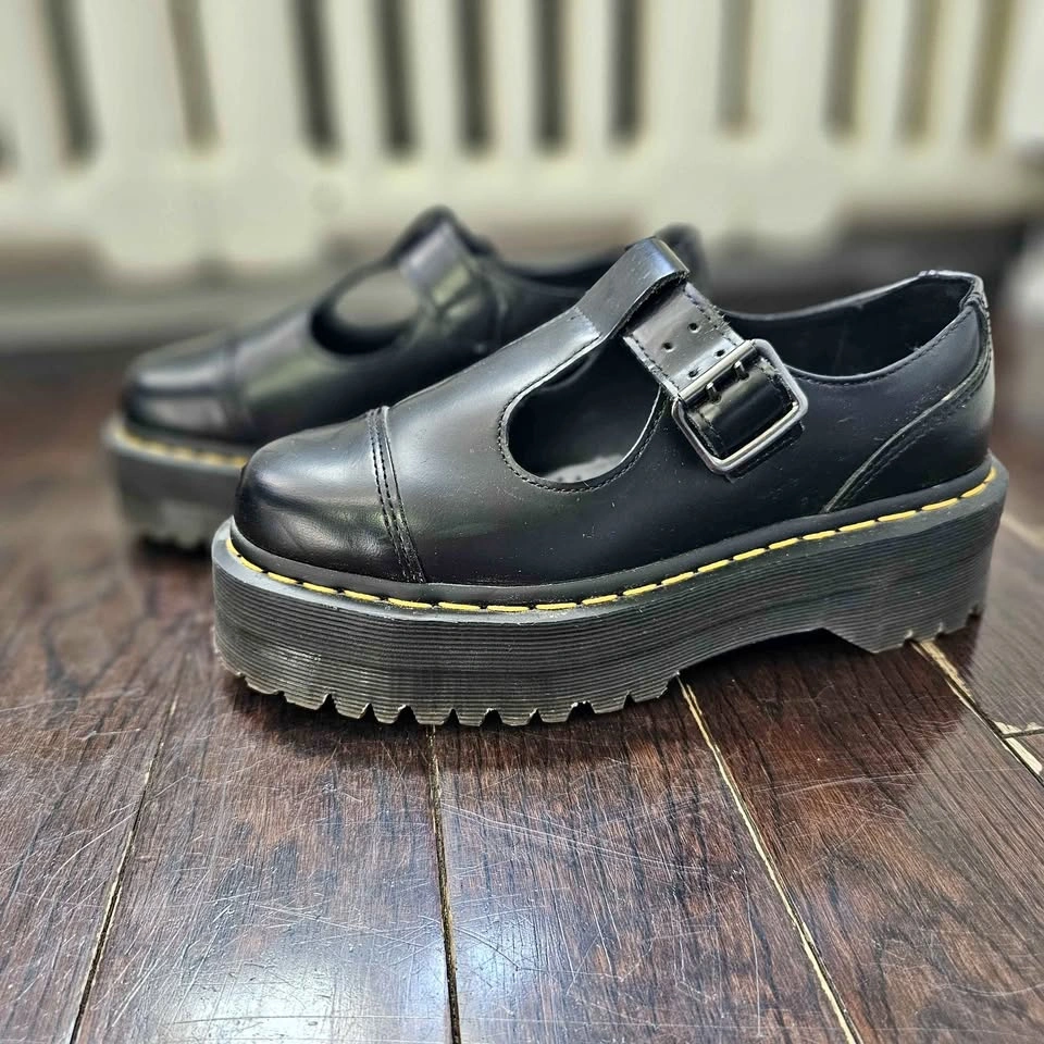 Size 7 Doc Martens Bethan Black Leather Platform Mary Jane