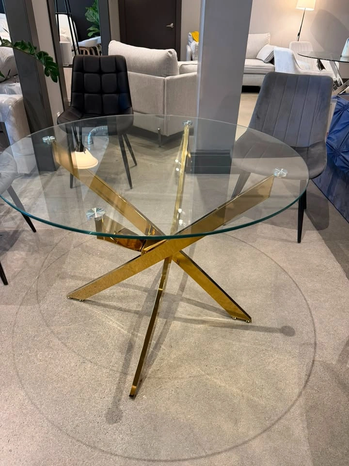 Elegant Sabine Gold dining table with a stylish round glass top - photo 2