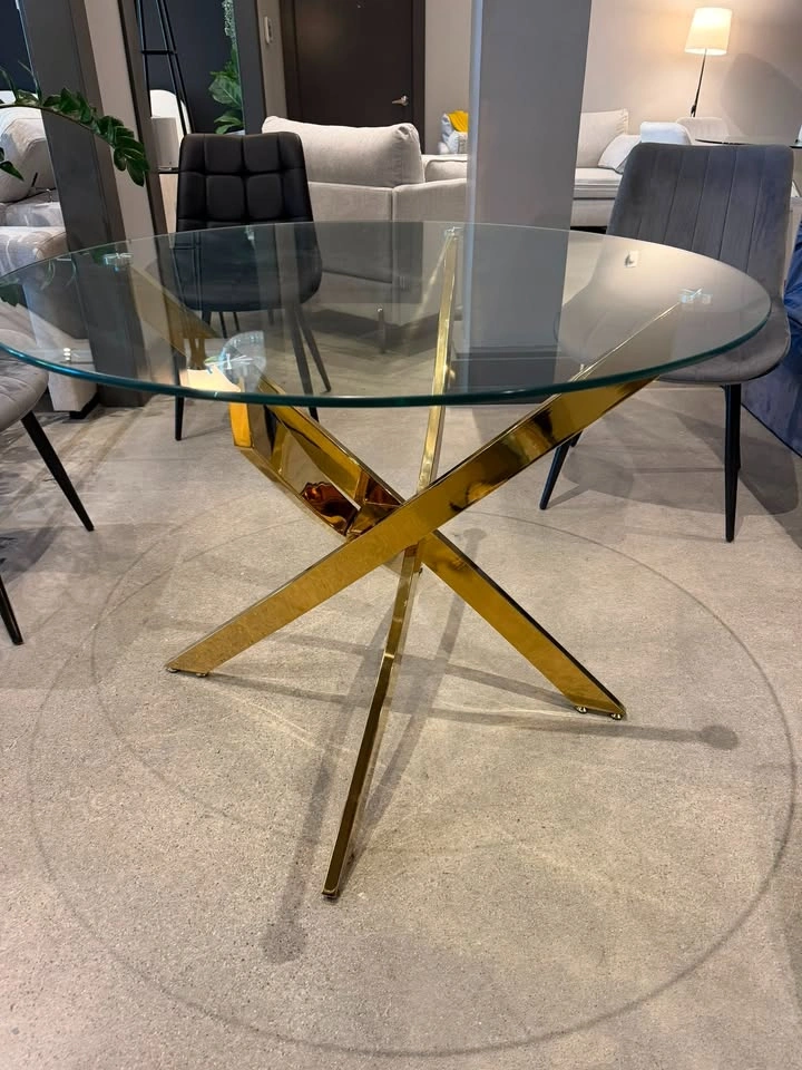 Elegant Sabine Gold dining table with a stylish round glass top - photo 3