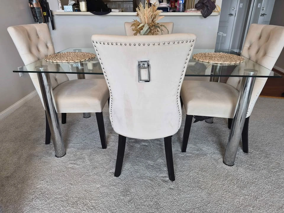 Glass Top Dining Table with 4 Tufted Chairs - photo 5