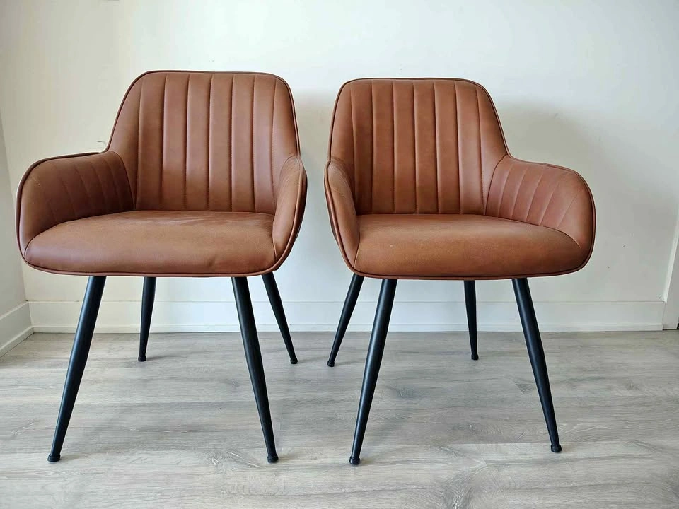 Textured Faux Leather and Metal Dining Chair - 2 chairs