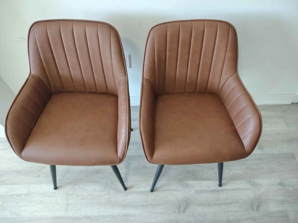 Textured Faux Leather and Metal Dining Chair - 2 chairs - photo 2