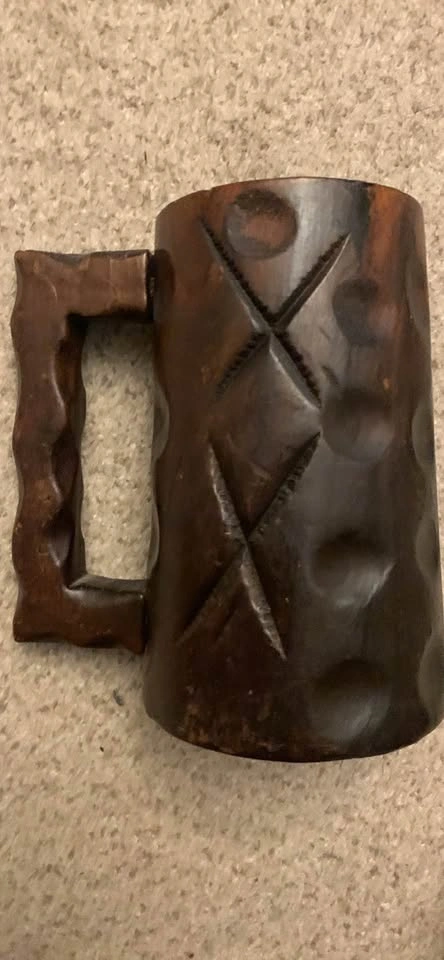 Vintage Hand Carved Solid Wood Stein/Beer Mug, Made in Spain 5x6 - photo 2