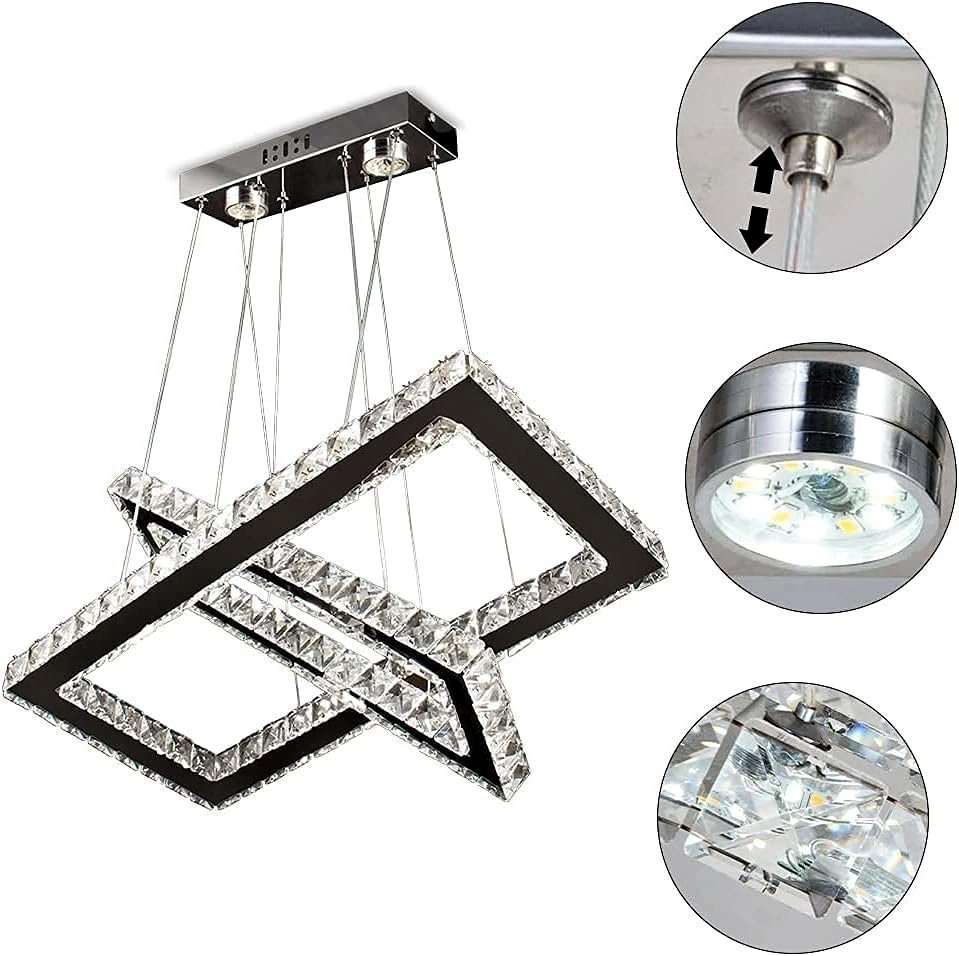 Modern 20.5'' LED Dimmable 2-Ring Crystal Chandelier