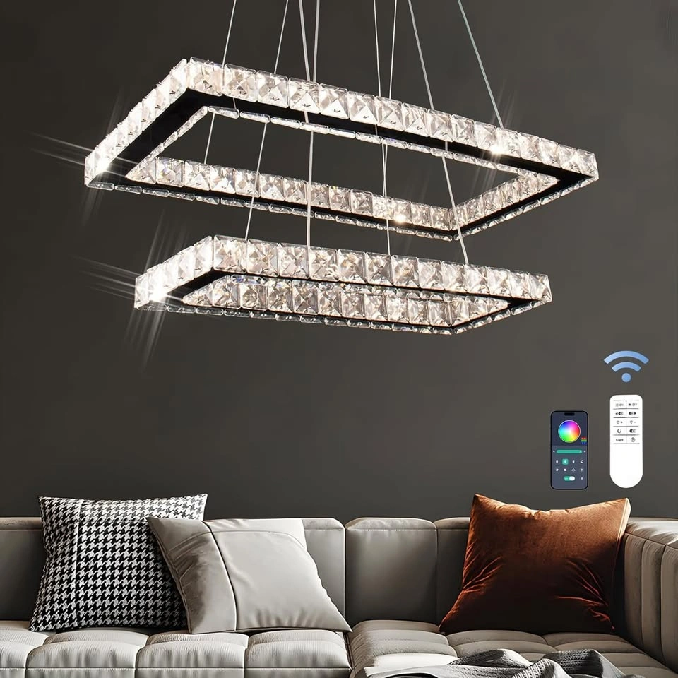 Modern 20.5'' LED Dimmable 2-Ring Crystal Chandelier - photo 3