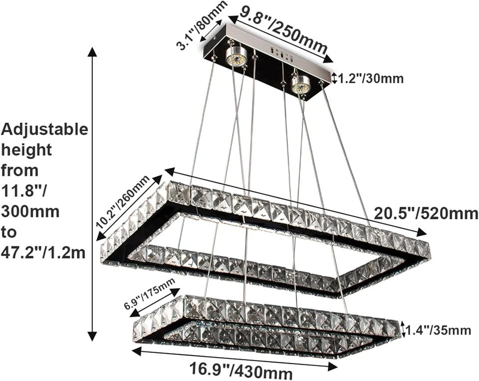 Modern 20.5'' LED Dimmable 2-Ring Crystal Chandelier - photo 4