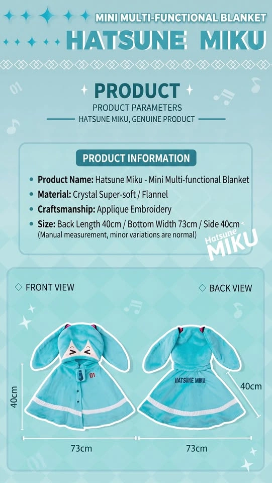 Official Hatsune Miku Hand Blanket Cute Anime Clothing - photo 2