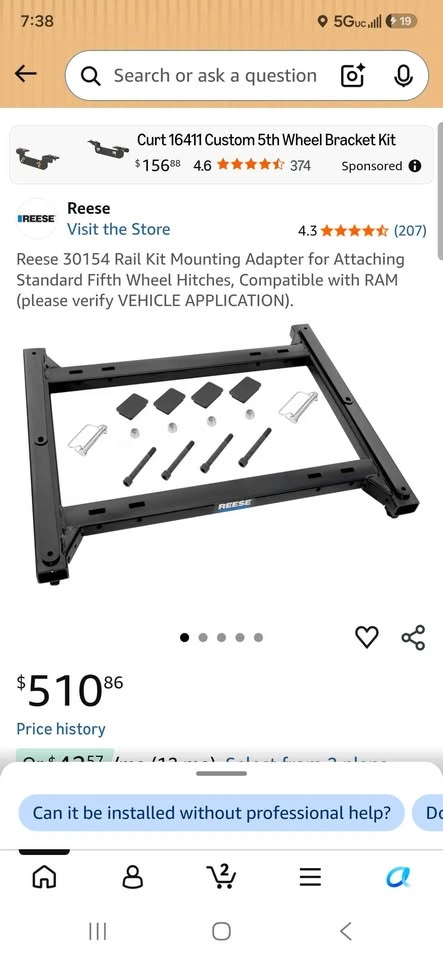Reese 30154 Rail Kit Mounting Adapter for RAM - photo 2