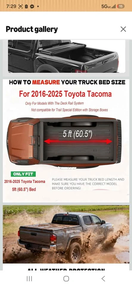 Soft Tri-Fold Truck Bed Tonneau Cover for Toyota Tacoma 5FT Bed - photo 2