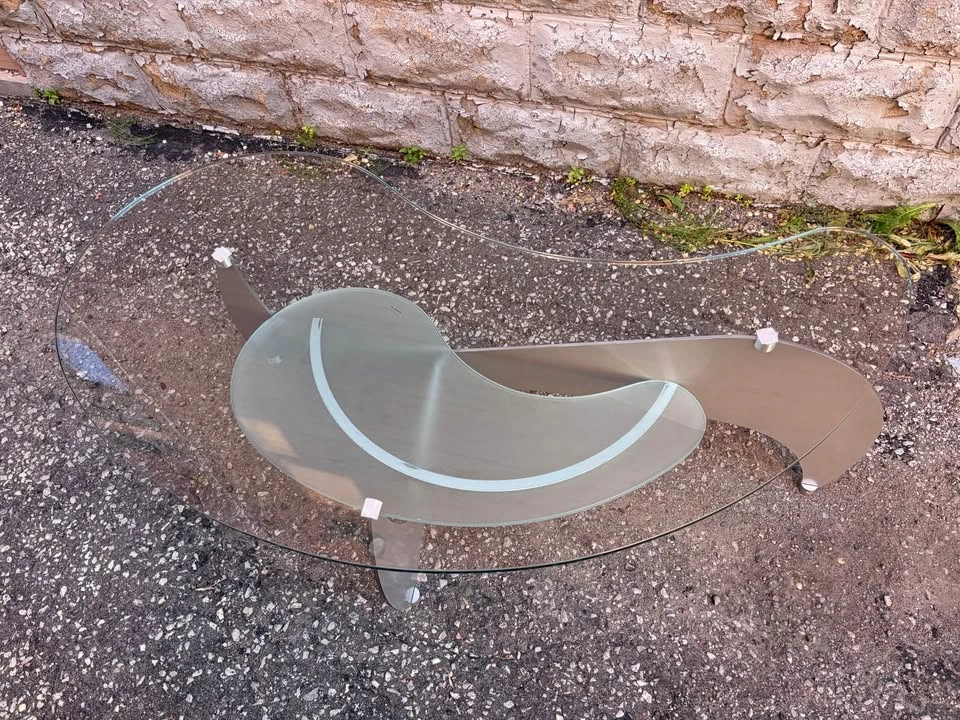 Postmodern Glass Coffee Table w/Frosted Glass Shelf - photo 2