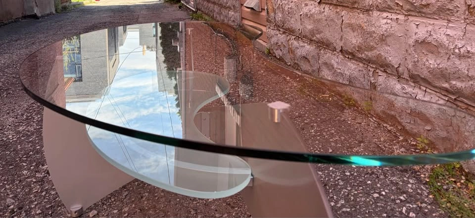 Postmodern Glass Coffee Table w/Frosted Glass Shelf - photo 3
