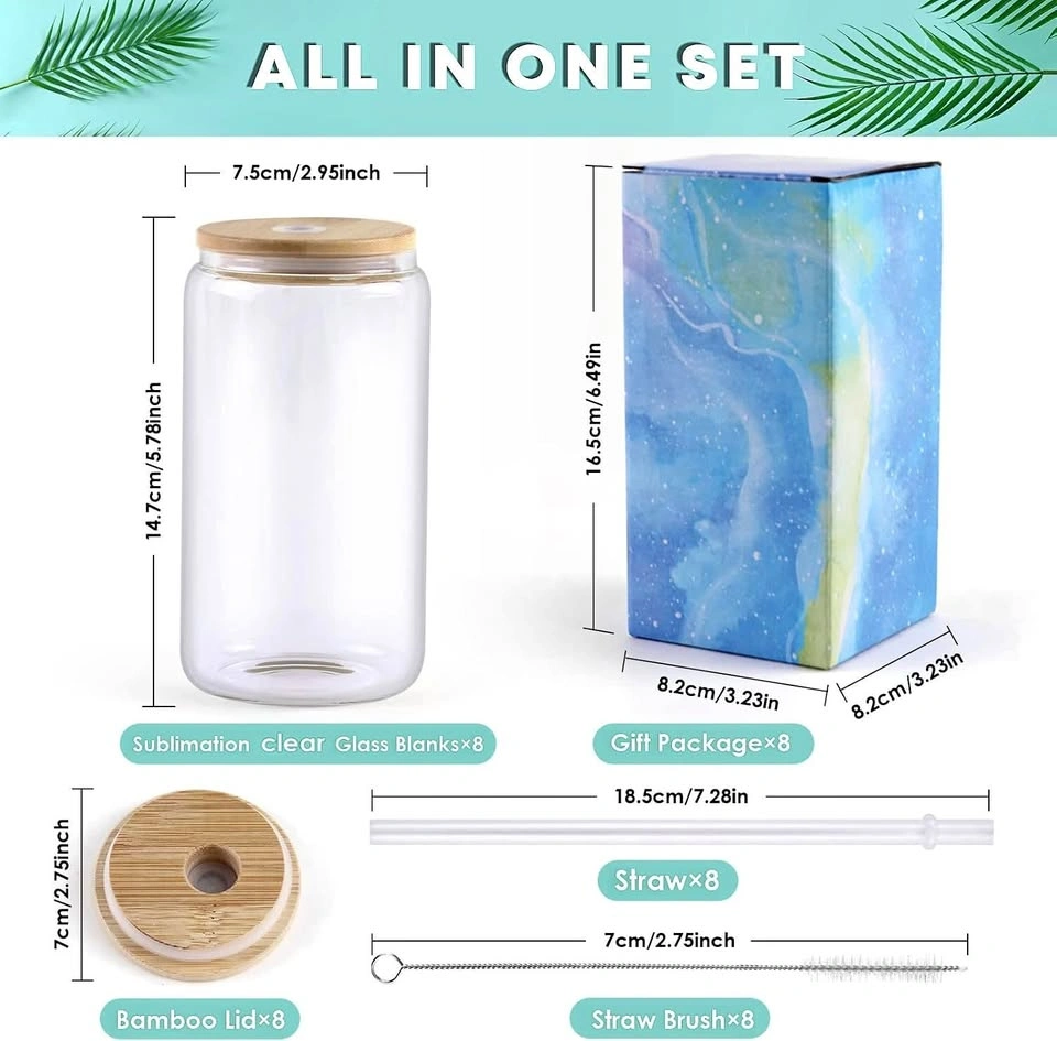 Sublimation Glass Blanks with Bamboo Lid - 16oz (8 pack)