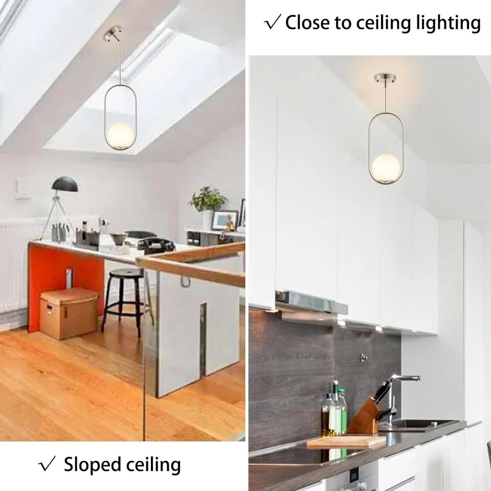 Modern Globe Pendant Light Brushed Nickel Chandelier 2-Pack