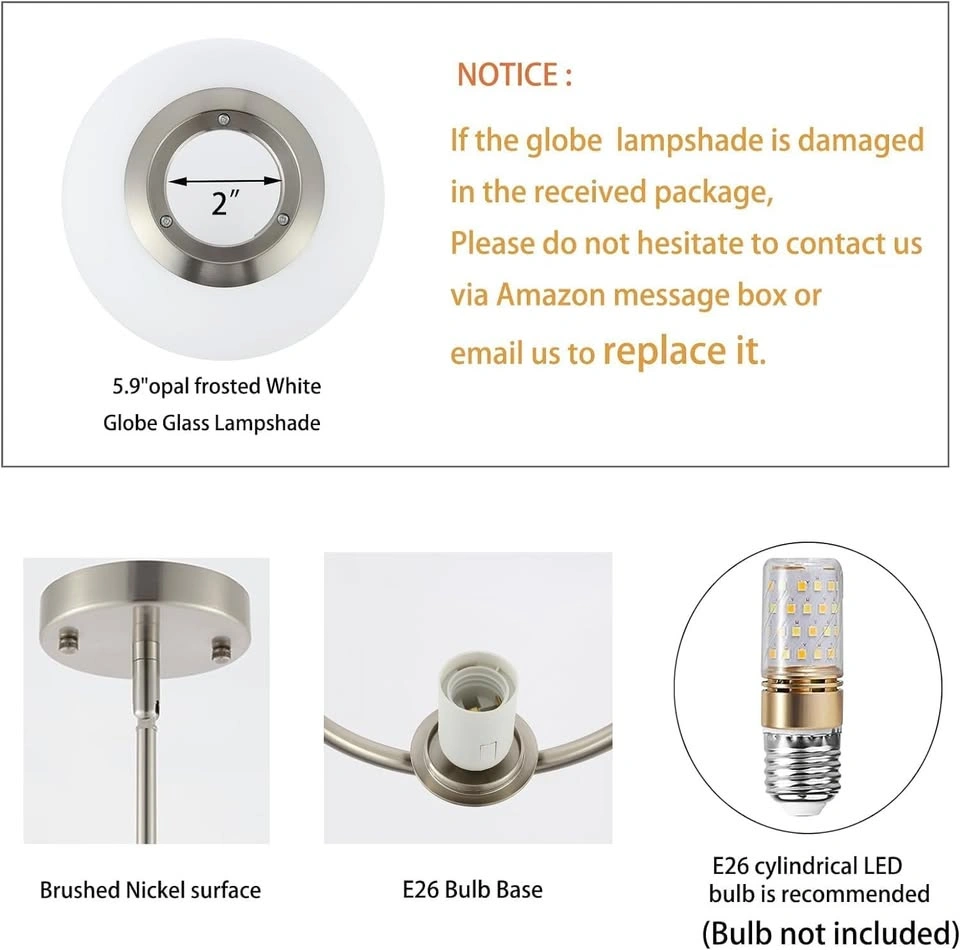 Modern Globe Pendant Light Brushed Nickel Chandelier 2-Pack - photo 2