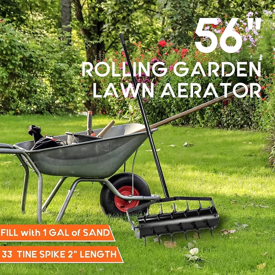 Rolling Lawn Aerator 56" x 16" with Detachable Handle