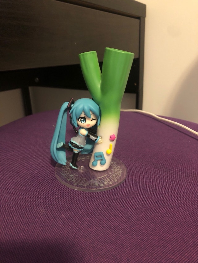 Hatsune miku figure hugging leek