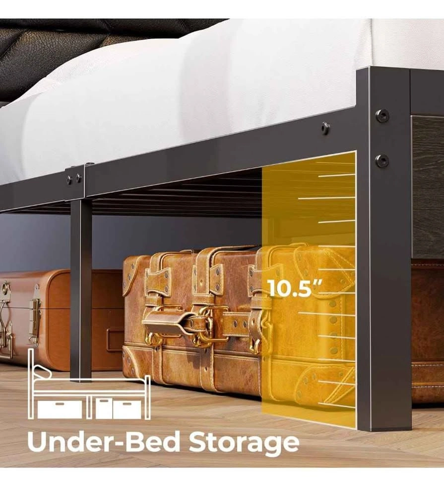 King Size Metal Bed Frame with LED Headboard and Charging Statio - photo 4