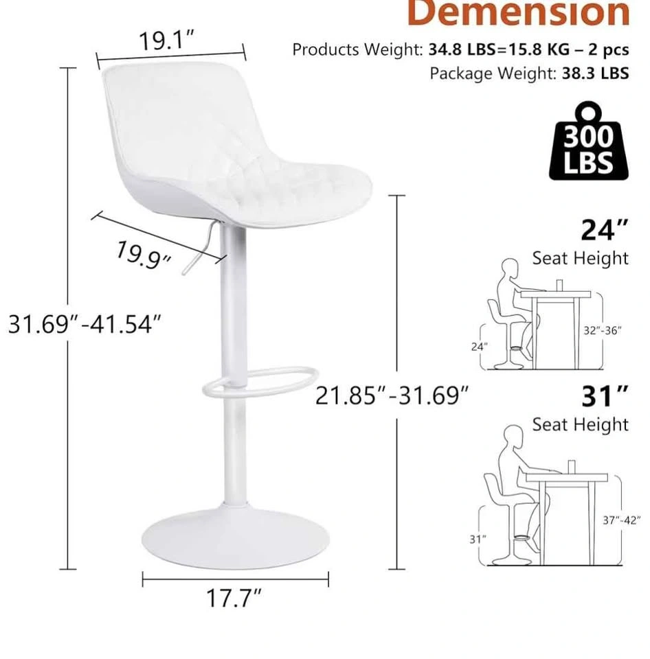 Set of 2 White Bar Stools - Mid-Century Modern (Brand New) - photo 5