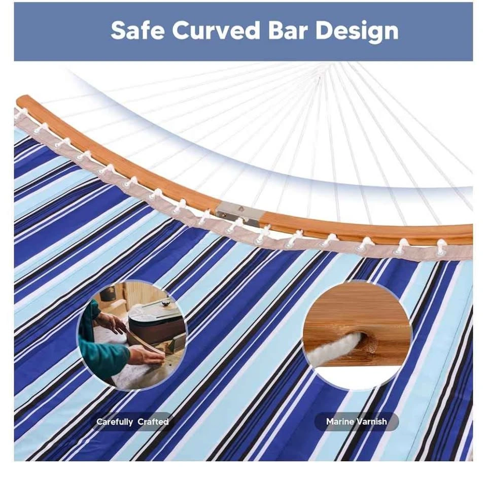 Brand New Double Hammock with Stand and Pillow, Blue Stripes - photo 2