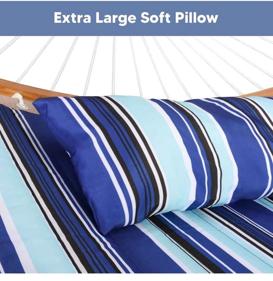 Brand New Double Hammock with Stand and Pillow, Blue Stripes - photo 4