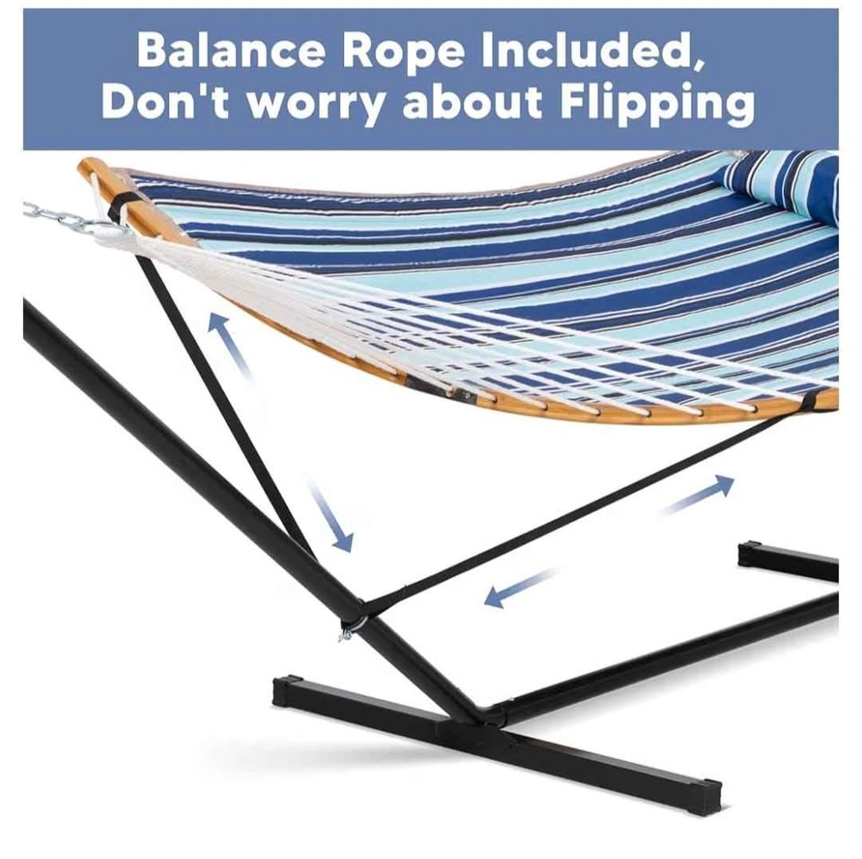 Brand New Double Hammock with Stand and Pillow, Blue Stripes - photo 5