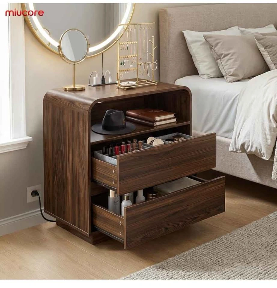 Brand New Modern Walnut End Table - Charging Station & Drawers - photo 2