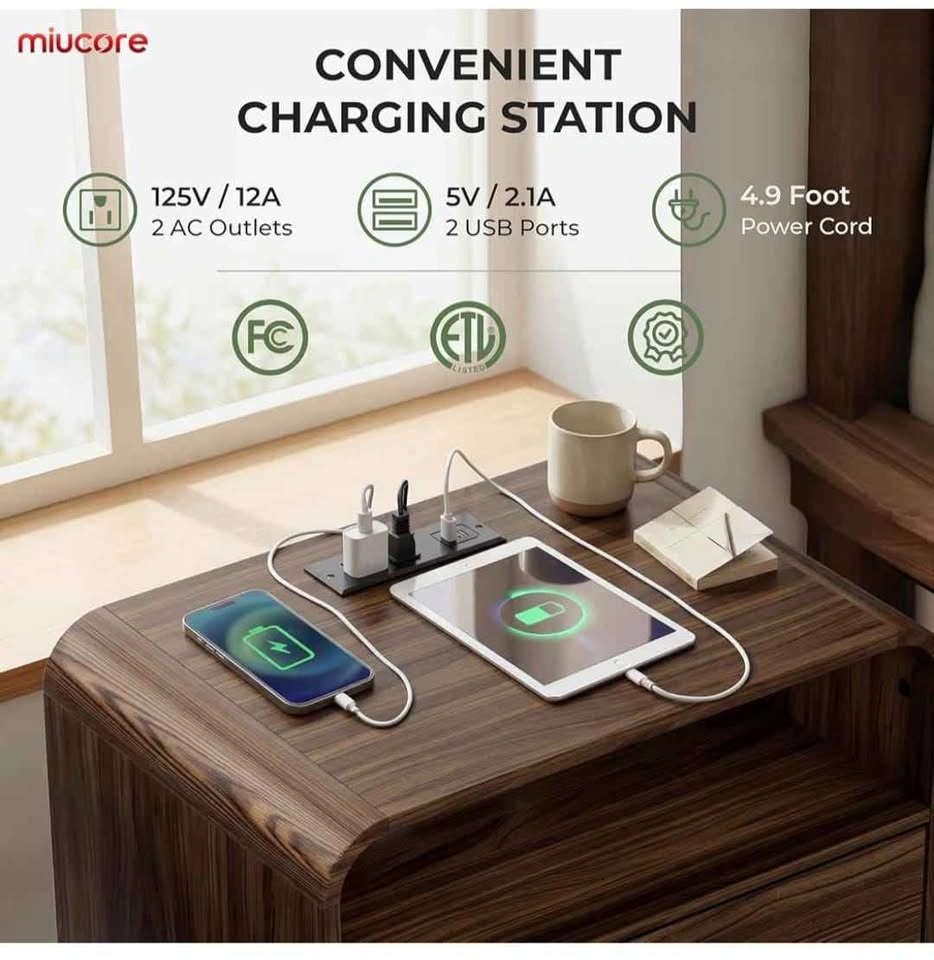 Brand New Modern Walnut End Table - Charging Station & Drawers - photo 3