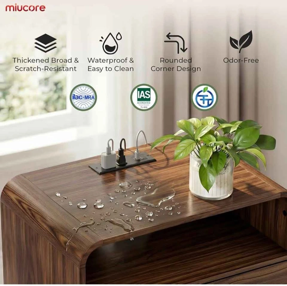 Brand New Modern Walnut End Table - Charging Station & Drawers - photo 4