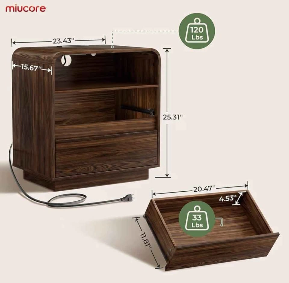 Brand New Modern Walnut End Table - Charging Station & Drawers - photo 5