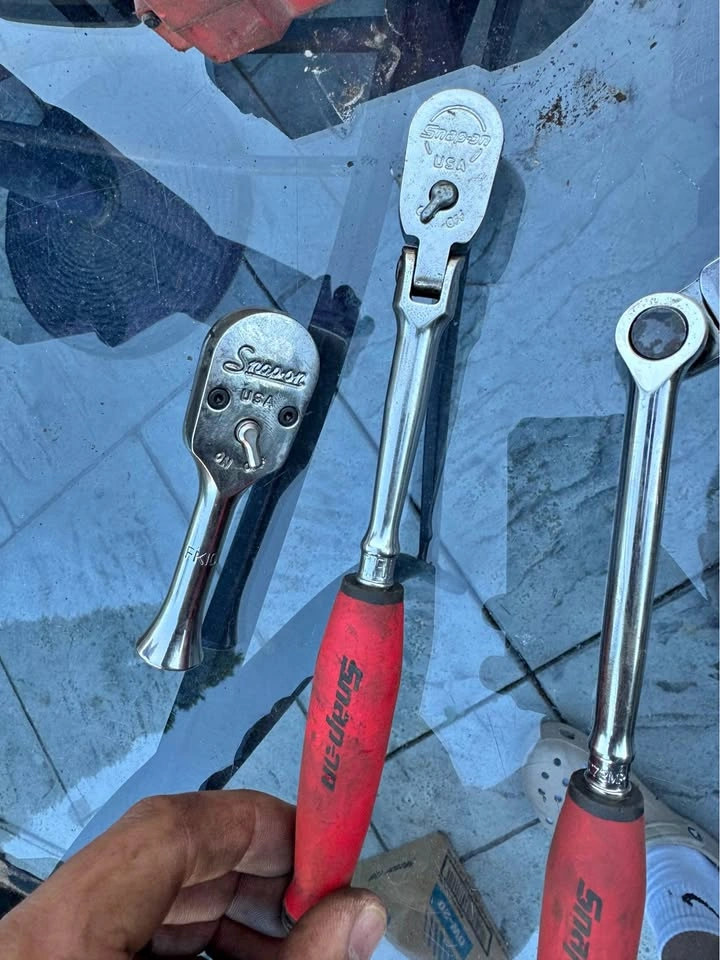 Snap-on 3/8" Drive Ratchet Set - Flex-Head, Long Handle, Stubby